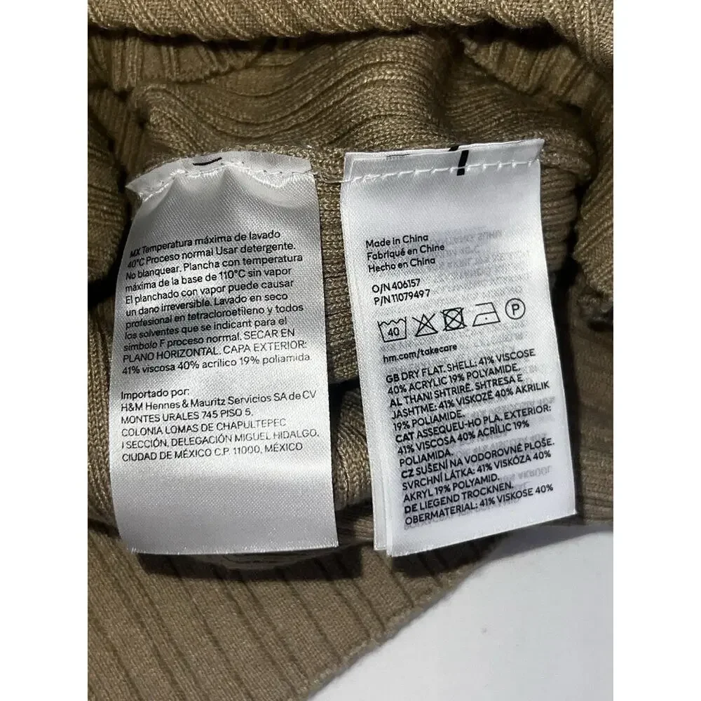 H&M Divided Rib Knit Crop Top Olive Green Long Sleeve Women’s Medium NWT